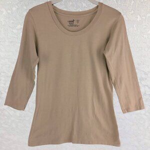Sweet Salt Fashion Tan 3/4 Sleeve Cotton Stretch Pullover Top w/Lace Back Size M
